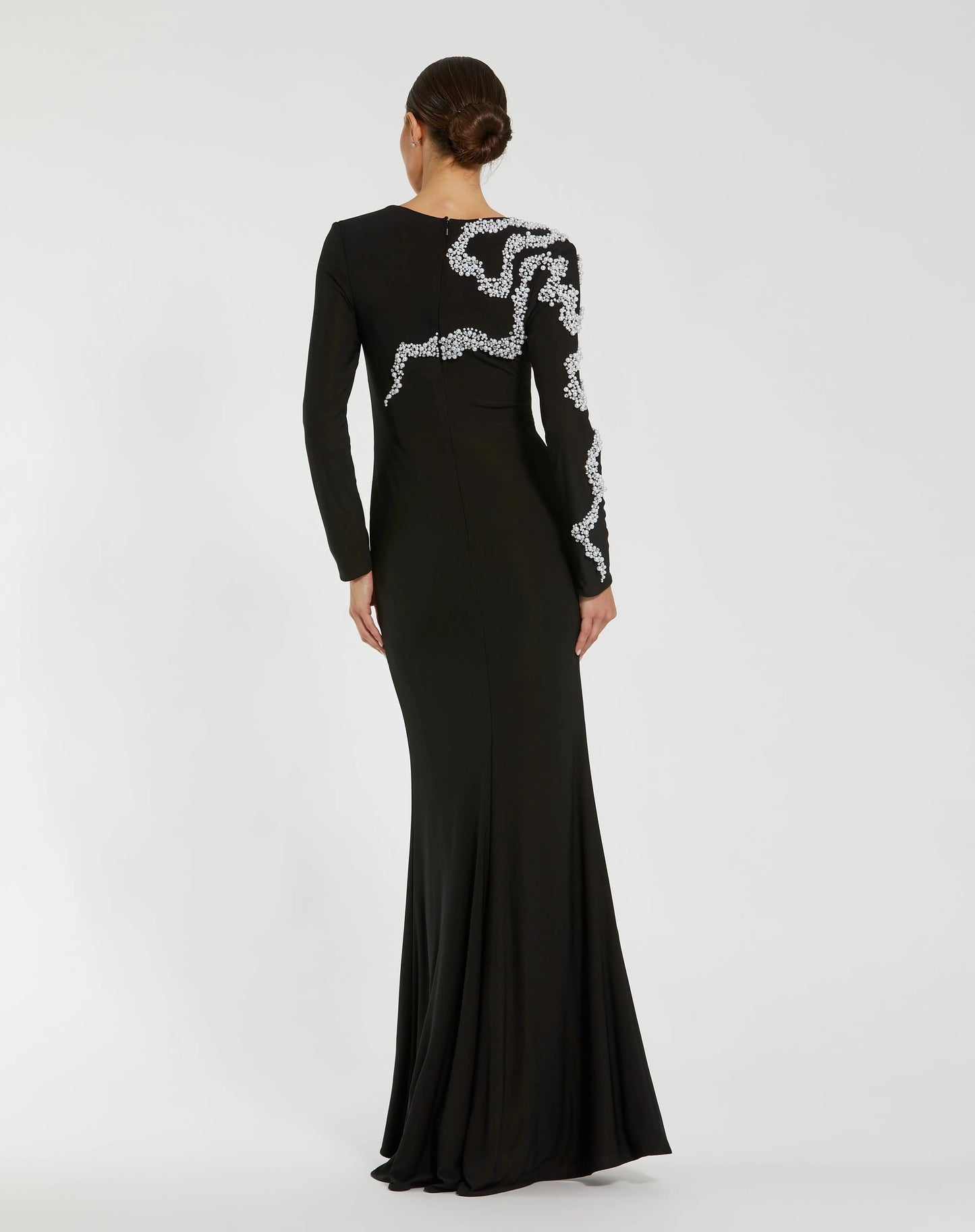 Jersey Evening Gown With Beaded Swirl Detail