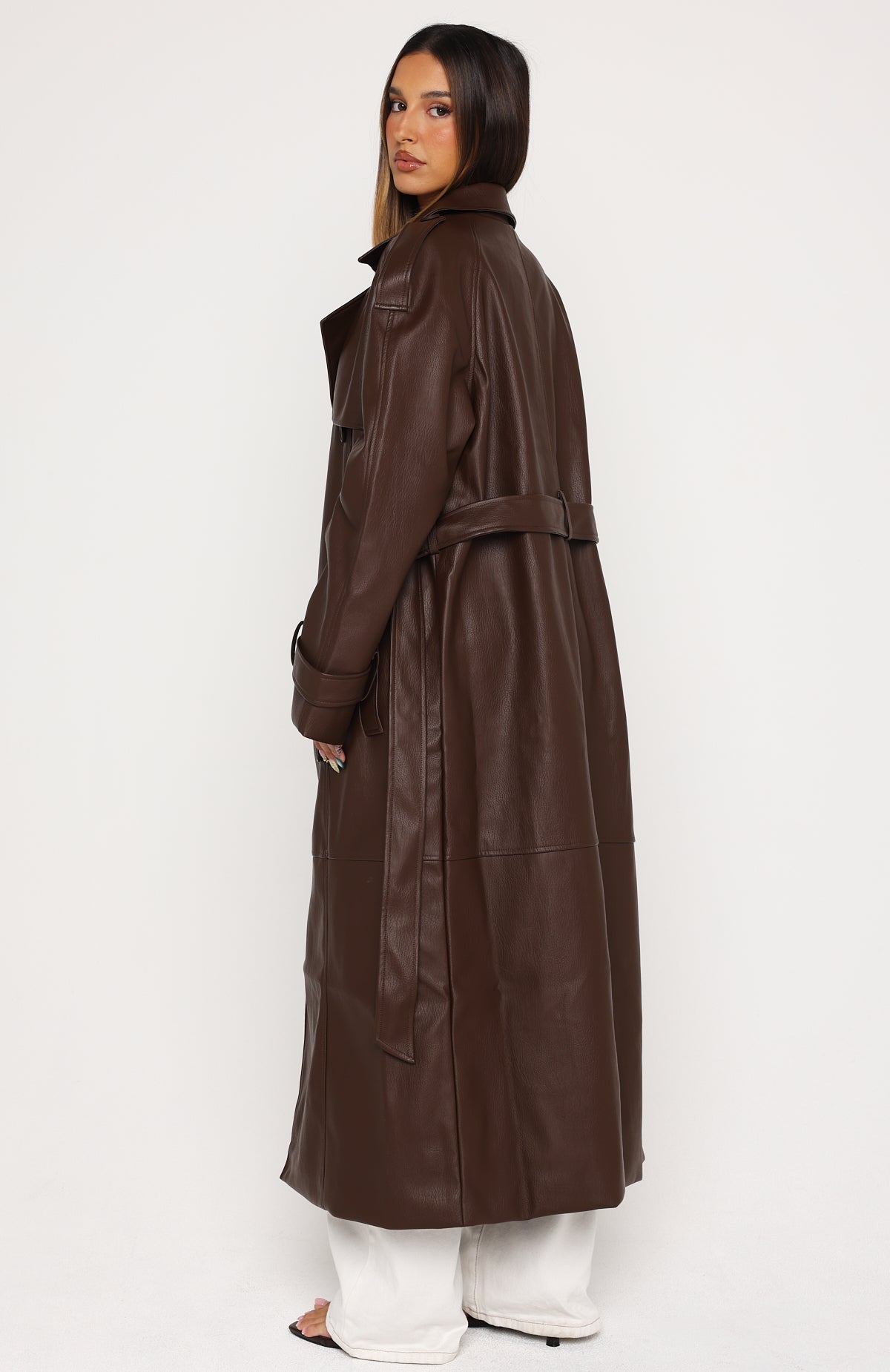 Do I Ever PU Trench Coat Chocolate