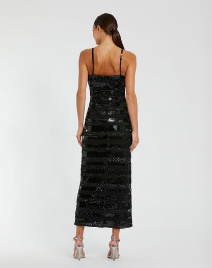 Black Embellished Spaghetti Strap Midi Dress