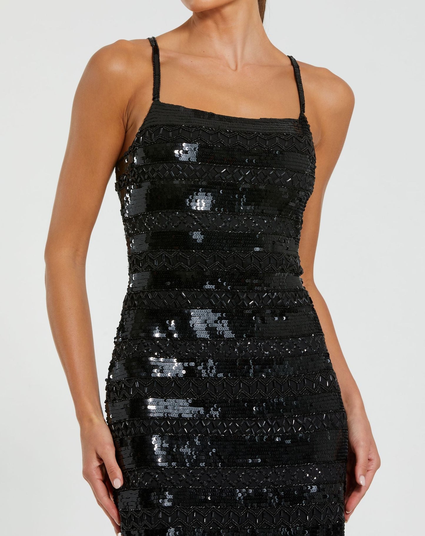 Black Embellished Spaghetti Strap Midi Dress