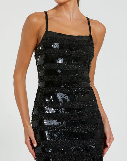 Black Embellished Spaghetti Strap Midi Dress