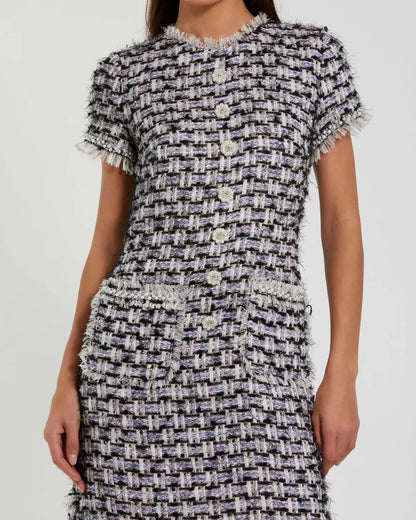 Black Multicolor Cap Sleeve Floral Button Detail Shift Dress
