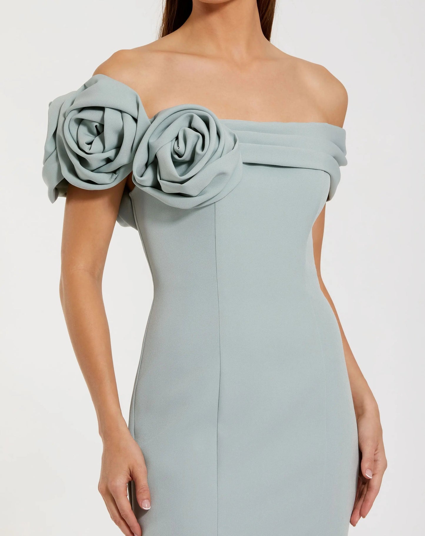 Blue Off The Shoulder Crepe Mermaid Gown
