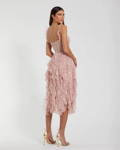 Blush Lace Tiered Ruffle Midi Dress