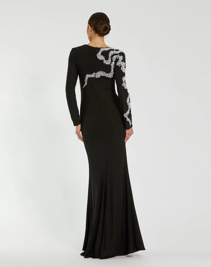 Jersey Evening Gown With Beaded Swirl Detail