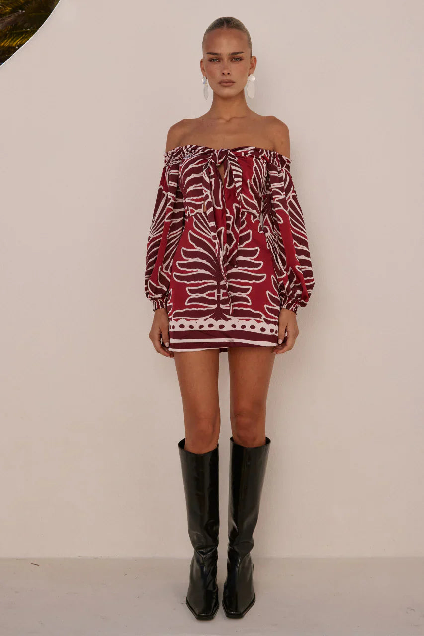 BRODIE OFF SHOULDER MINI DRESS - BRODIE RED