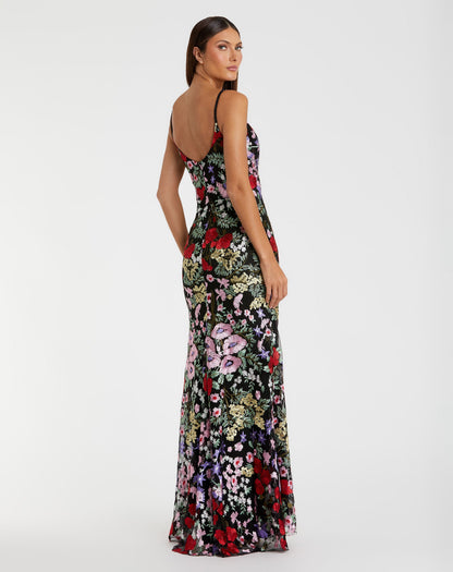 Black Embroidered Floral Trumpet Gown
