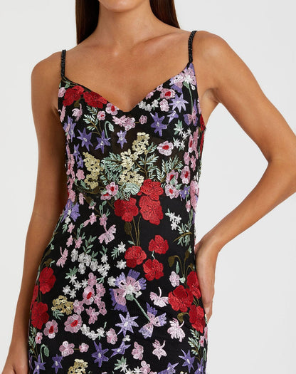 Black Embroidered Floral Trumpet Gown
