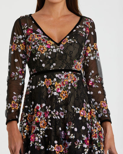 Black Floral Embroidered Tea Length Dress - FINAL SALE