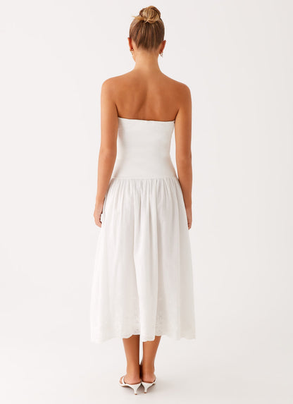 Cherry Skies Midi Dress - White