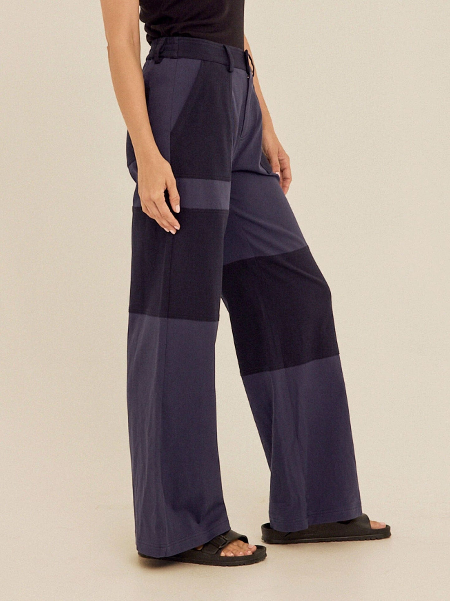 Pamela Patchwork Stretch Twill Wide Leg Pant