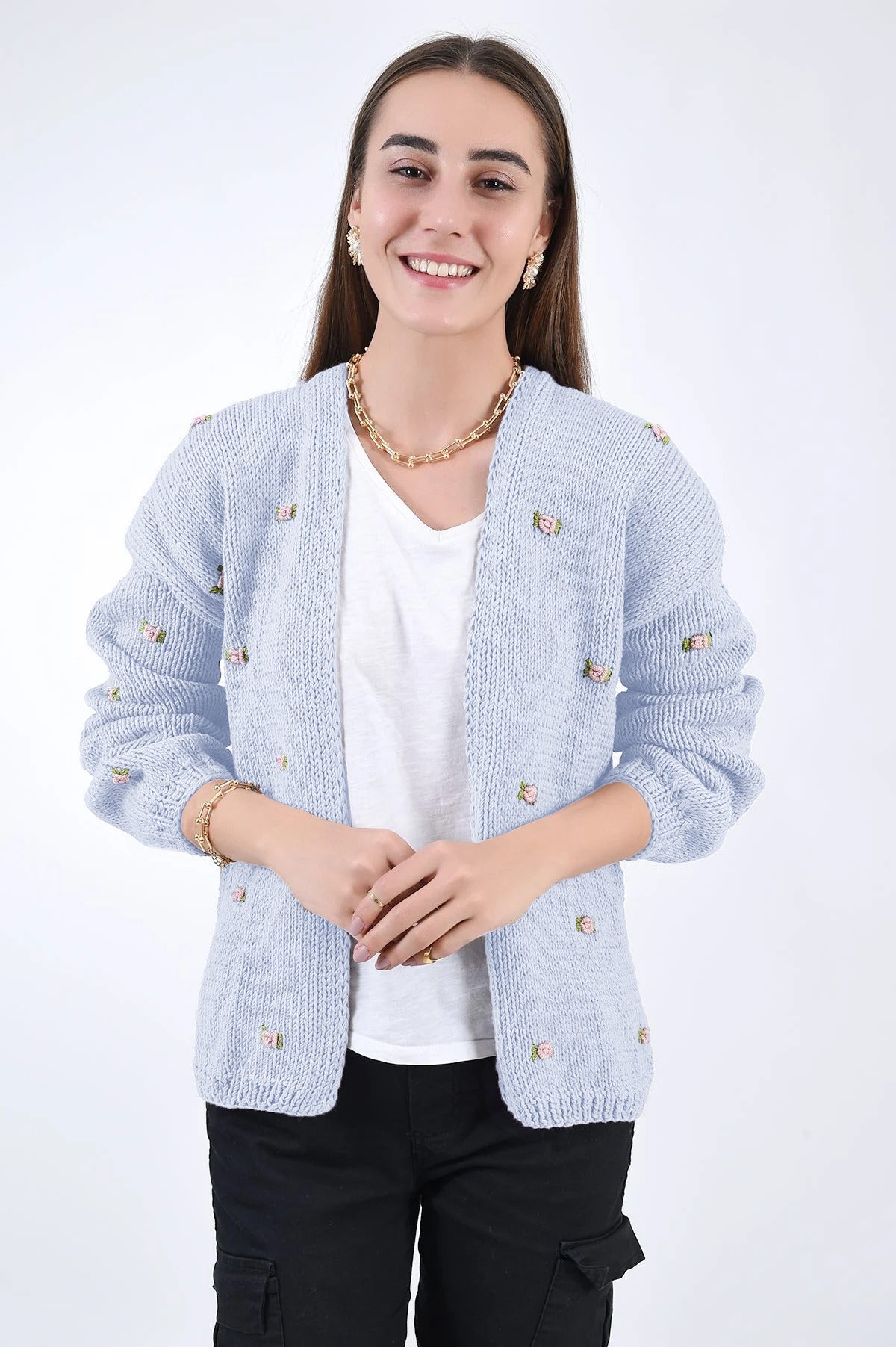 WINTER BLOOM PINK ROSE Cotton Cardigan
